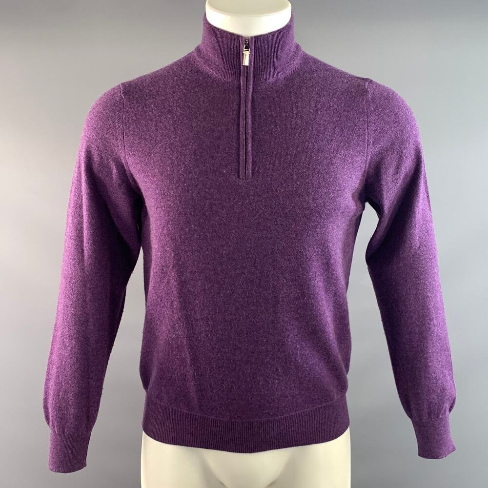 ERMENEGILDO ZEGNA Size M Purple Cashmere 3/4 zipper Pullover
